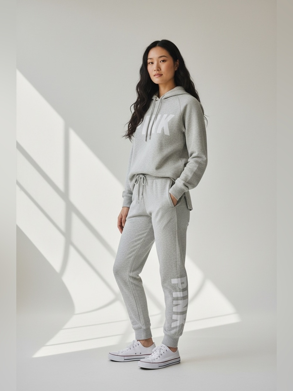 Victoria’s Secret PINK Gray Logo Hoodie Jogger MATCHING SET XS